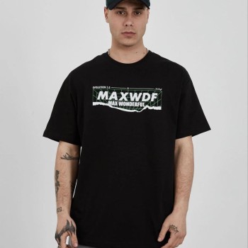 Erkek Kısa Kol Yazlık Tişört Bisiklet Yaka Baskılı Oversize T-Shirt - Siyah