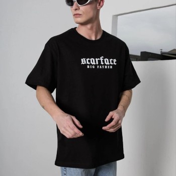 Erkek Kısa Kol Yazlık Tişört Bisiklet Yaka Baskılı Oversize T-Shirt - Siyah Erkek Kısa Kol Yazlık Tişört Bisiklet Yaka Baskılı Oversize T-Shirt - Siyah