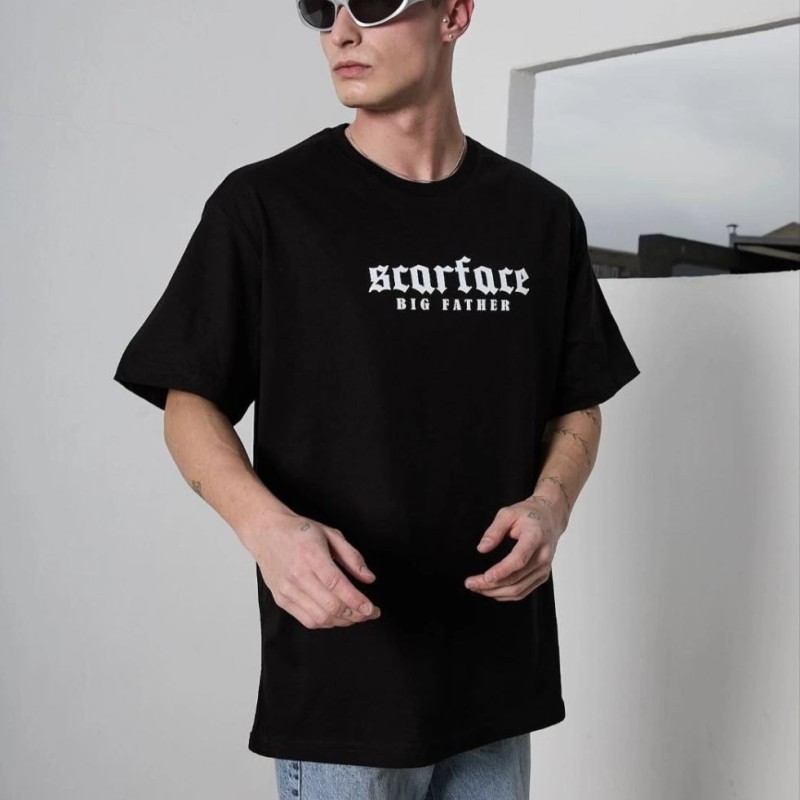 Erkek Kısa Kol Yazlık Tişört Bisiklet Yaka Baskılı Oversize T-Shirt - Siyah Erkek Kısa Kol Yazlık Tişört Bisiklet Yaka Baskılı Oversize T-Shirt - Siyah