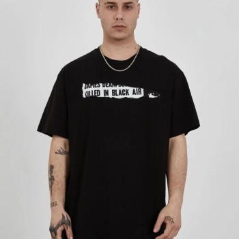 Erkek Kısa Kol Yazlık Tişört Bisiklet Yaka Baskılı Oversize T-Shirt - Siyah Erkek Kısa Kol Yazlık Tişört Bisiklet Yaka Baskılı Oversize T-Shirt - Siyah