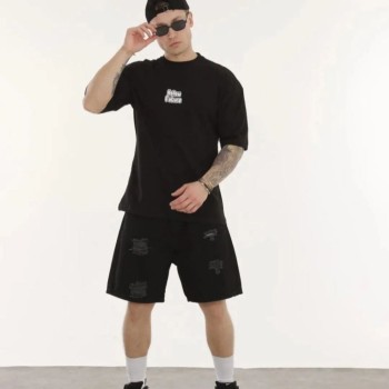 Erkek Kısa Kol Yazlık Tişört Bisiklet Yaka Baskılı Oversize T-Shirt - Siyah Erkek Kısa Kol Yazlık Tişört Bisiklet Yaka Baskılı Oversize T-Shirt - Siyah