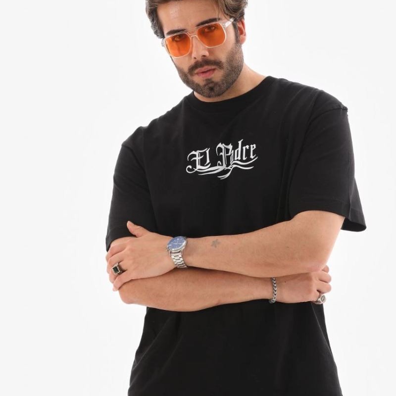 Erkek Kısa Kol Yazlık Tişört Bisiklet Yaka Baskılı Oversize T-Shirt - Siyah Erkek Kısa Kol Yazlık Tişört Bisiklet Yaka Baskılı Oversize T-Shirt - Siyah