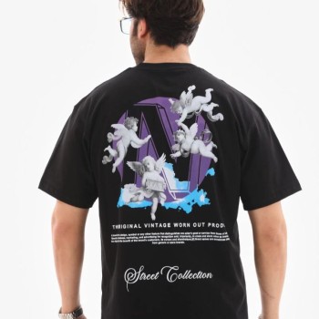 Erkek Kısa Kol Yazlık Tişört Bisiklet Yaka Baskılı Oversize T-Shirt - Siyah Erkek Kısa Kol Yazlık Tişört Bisiklet Yaka Baskılı Oversize T-Shirt - Siyah