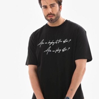 Erkek Kısa Kol Yazlık Tişört Bisiklet Yaka Baskılı Oversize T-Shirt - Siyah Erkek Kısa Kol Yazlık Tişört Bisiklet Yaka Baskılı Oversize T-Shirt - Siyah