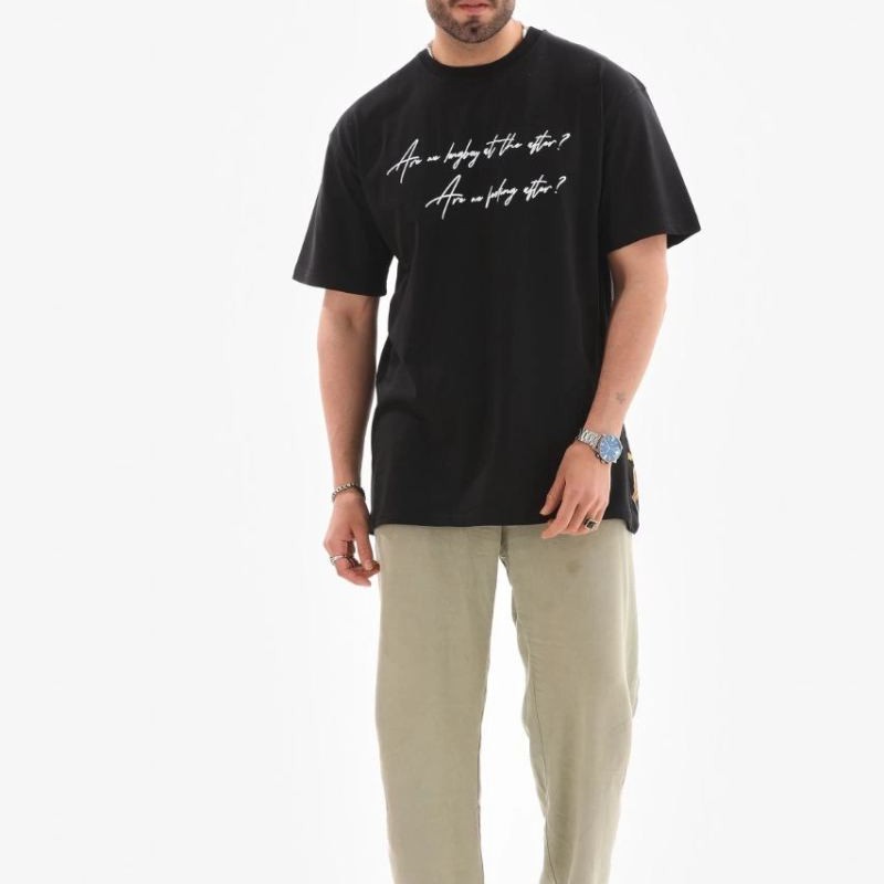 Erkek Kısa Kol Yazlık Tişört Bisiklet Yaka Baskılı Oversize T-Shirt - Siyah Erkek Kısa Kol Yazlık Tişört Bisiklet Yaka Baskılı Oversize T-Shirt - Siyah