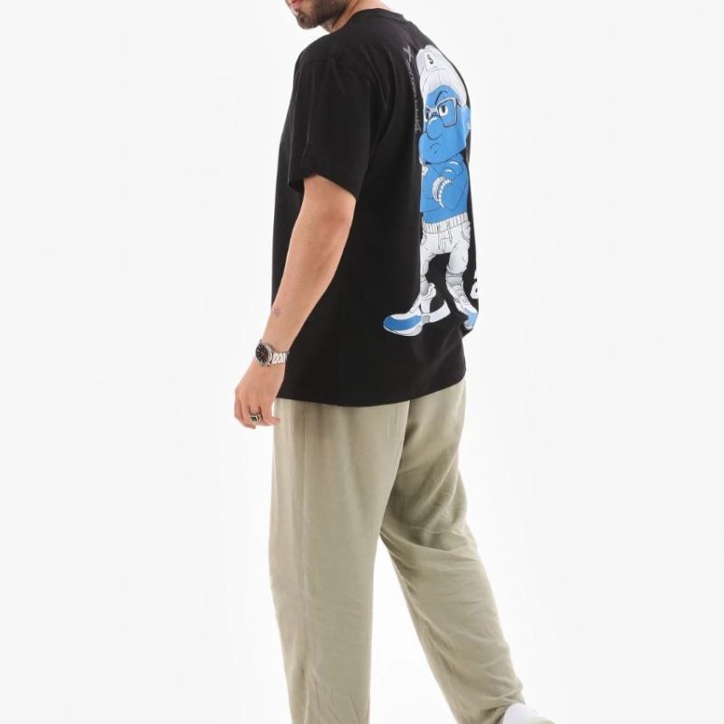 Erkek Kısa Kol Yazlık Tişört Bisiklet Yaka Baskılı Oversize T-Shirt - Siyah Erkek Kısa Kol Yazlık Tişört Bisiklet Yaka Baskılı Oversize T-Shirt - Siyah