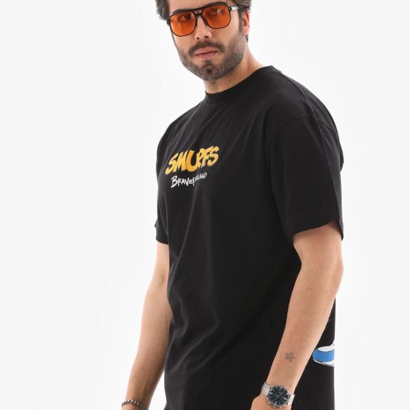 Erkek Kısa Kol Yazlık Tişört Bisiklet Yaka Baskılı Oversize T-Shirt - Siyah Erkek Kısa Kol Yazlık Tişört Bisiklet Yaka Baskılı Oversize T-Shirt - Siyah