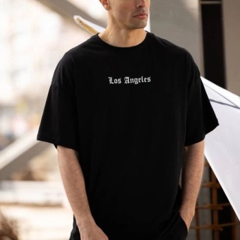 Erkek Kısa Kol Yazlık Tişört Bisiklet Yaka Baskılı Oversize T-Shirt - Siyah Erkek Kısa Kol Yazlık Tişört Bisiklet Yaka Baskılı Oversize T-Shirt - Siyah