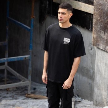 Erkek Kısa Kol Yazlık Tişört Bisiklet Yaka Baskılı Oversize T-Shirt - Siyah Erkek Kısa Kol Yazlık Tişört Bisiklet Yaka Baskılı Oversize T-Shirt - Siyah
