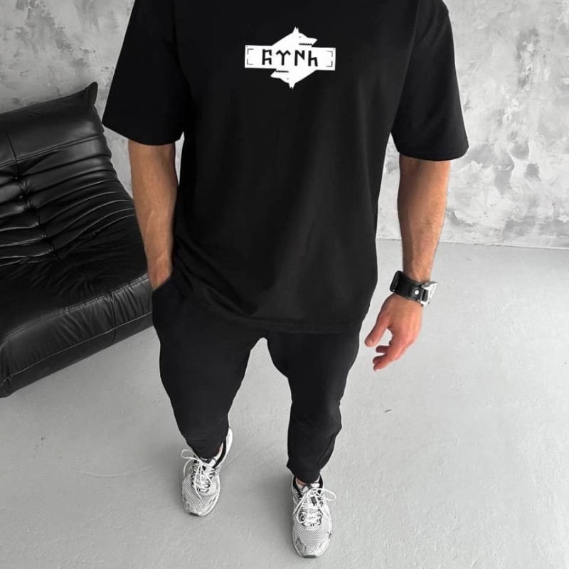 Erkek Kısa Kol Yazlık Tişört Bisiklet Yaka Baskılı Oversize T-Shirt - Siyah Erkek Kısa Kol Yazlık Tişört Bisiklet Yaka Baskılı Oversize T-Shirt - Siyah