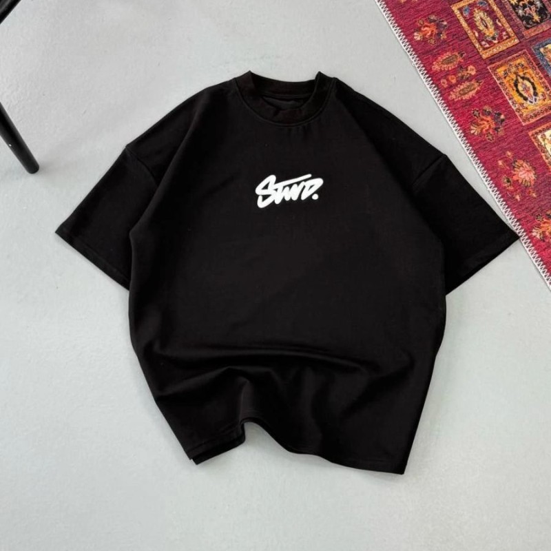 Erkek Kısa Kol Yazlık Tişört Bisiklet Yaka Baskılı Oversize T-Shirt - Siyah Erkek Kısa Kol Yazlık Tişört Bisiklet Yaka Baskılı Oversize T-Shirt - Siyah