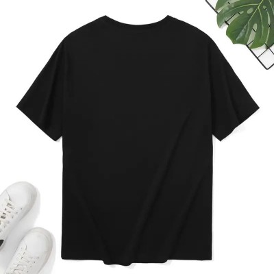 Erkek Kısa Kol Yazlık Tişört Bisiklet Yaka Baskılı Oversize T-Shirt - Siyah