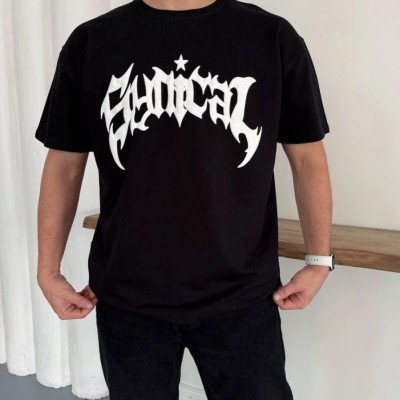 Erkek Kısa Kol Yazlık Tişört Bisiklet Yaka Baskılı Oversize T-Shirt - Siyah Erkek Kısa Kol Yazlık Tişört Bisiklet Yaka Baskılı Oversize T-Shirt - Siyah