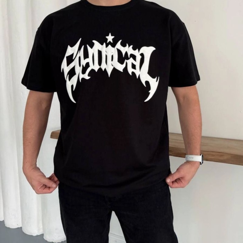 Erkek Kısa Kol Yazlık Tişört Bisiklet Yaka Baskılı Oversize T-Shirt - Siyah Erkek Kısa Kol Yazlık Tişört Bisiklet Yaka Baskılı Oversize T-Shirt - Siyah