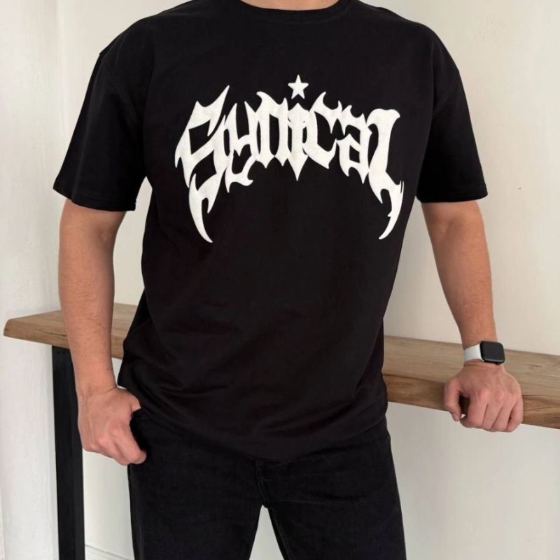 Erkek Kısa Kol Yazlık Tişört Bisiklet Yaka Baskılı Oversize T-Shirt - Siyah Erkek Kısa Kol Yazlık Tişört Bisiklet Yaka Baskılı Oversize T-Shirt - Siyah