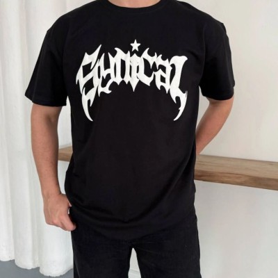 Erkek Kısa Kol Yazlık Tişört Bisiklet Yaka Baskılı Oversize T-Shirt - Siyah Erkek Kısa Kol Yazlık Tişört Bisiklet Yaka Baskılı Oversize T-Shirt - Siyah