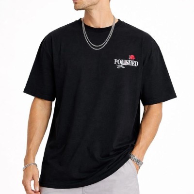 Erkek Kısa Kol Yazlık Tişört Bisiklet Yaka Baskılı Oversize T-Shirt - Siyah Erkek Kısa Kol Yazlık Tişört Bisiklet Yaka Baskılı Oversize T-Shirt - Siyah