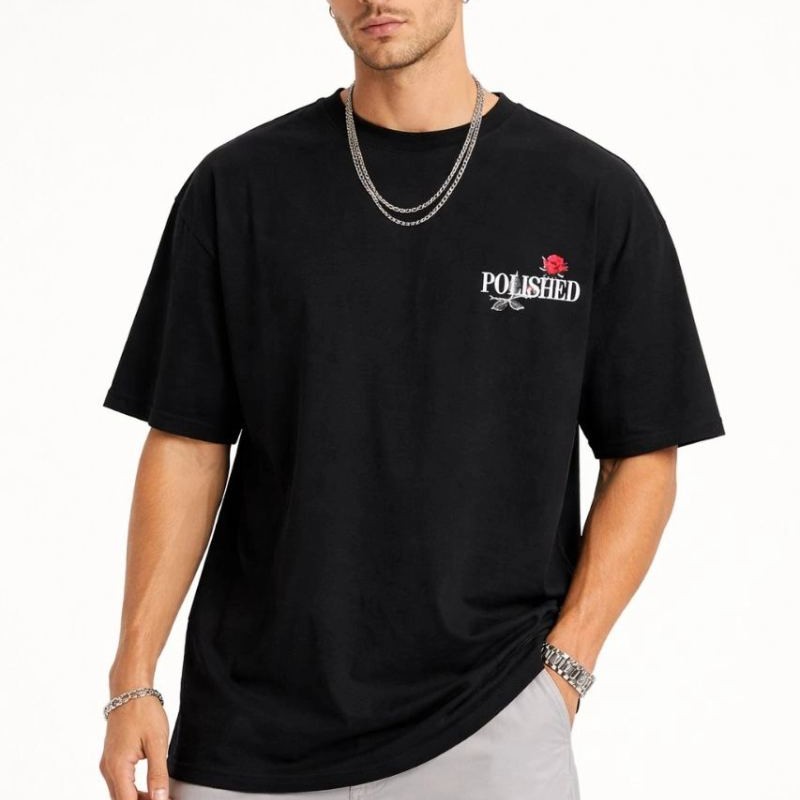 Erkek Kısa Kol Yazlık Tişört Bisiklet Yaka Baskılı Oversize T-Shirt - Siyah Erkek Kısa Kol Yazlık Tişört Bisiklet Yaka Baskılı Oversize T-Shirt - Siyah