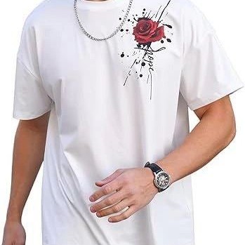 Erkek Kısa Kol Yazlık Tişört Bisiklet Yaka GÜL Baskılı T-Shirt - Beyaz Erkek Kısa Kol Yazlık Tişört Bisiklet Yaka GÜL Baskılı T-Shirt - Beyaz