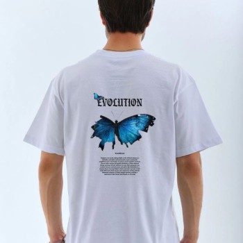Erkek Kısa Kol Yazlık Tişört Bisiklet Yaka KELEBEK Baskılı T-Shirt - Beyaz Erkek Kısa Kol Yazlık Tişört Bisiklet Yaka KELEBEK Baskılı T-Shirt - Beyaz