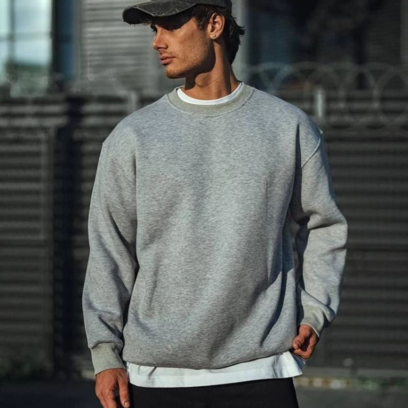 Erkek Kışlık Bisiklet Yaka 3 İplik Basic SweatShirt - Gri Erkek Kışlık Bisiklet Yaka 3 İplik Basic SweatShirt - Gri