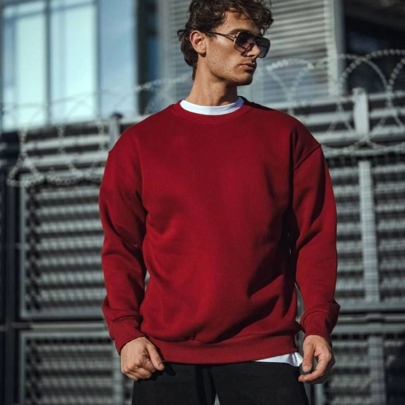 Erkek Kışlık Bisiklet Yaka Üç İplik Basic SweatShirt - Bordo Erkek Kışlık Bisiklet Yaka Üç İplik Basic SweatShirt - Bordo