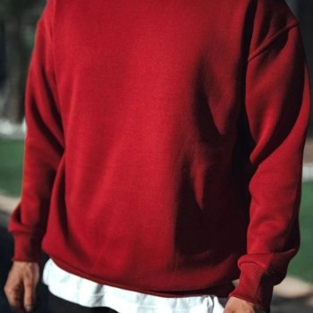 Erkek Kışlık Bisiklet Yaka Üç İplik Basic SweatShirt - Bordo