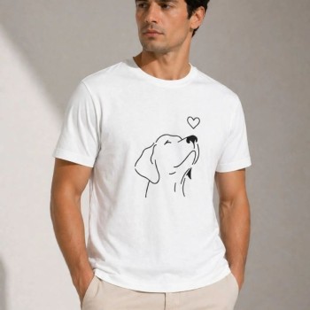 Erkek Köpek Figürlü Minimal Baskılı Tişört Kısa Kol Yazlık T-Shirt - Beyaz Erkek Köpek Figürlü Minimal Baskılı Tişört Kısa Kol Yazlık T-Shirt - Beyaz