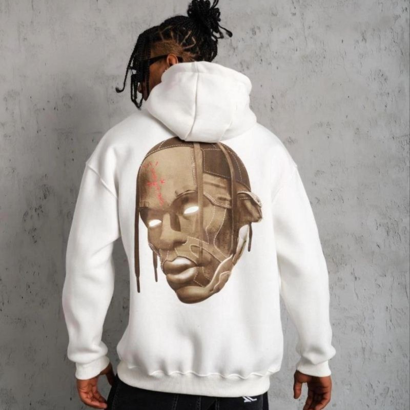 Erkek Kordonlu Arka Maske Kordon Saçlı Kapüşonlu sweatshirt hoodie - Beyaz Erkek Kordonlu Arka Maske Kordon Saçlı Kapüşonlu sweatshirt hoodie - Beyaz