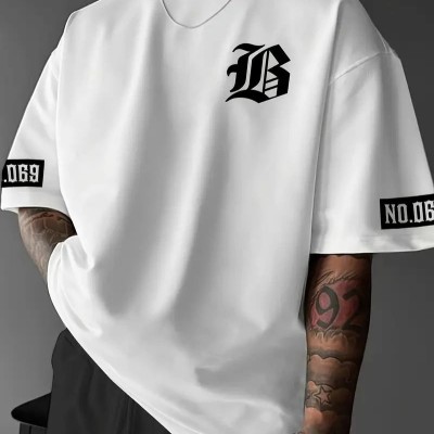 Erkek LB Baskılı Tişört Bisiklet Yaka Kısa Kol T-shirt - Beyaz Erkek LB Baskılı Tişört Bisiklet Yaka Kısa Kol T-shirt - Beyaz