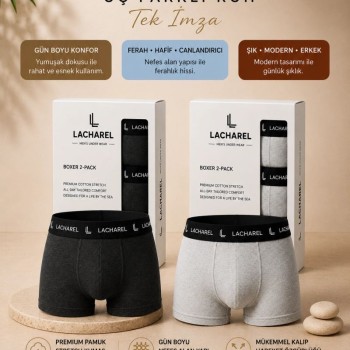 Erkek Likralı Pamuklu Nefes Alan Penye Boxer 2'Li Paket - Füme & Gri