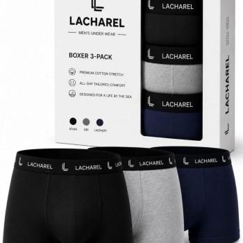 Erkek Likralı Pamuklu Nefes Alan Penye Boxer 3'lü Paket - Siyah - Gri - Lacivert