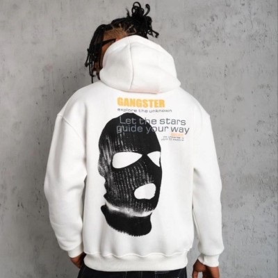 Erkek Maske Baskılı 3 iplik pamuklu Kapüşonlu Sweatshirt hoodie - Beyaz Erkek Maske Baskılı 3 iplik pamuklu Kapüşonlu Sweatshirt hoodie - Beyaz