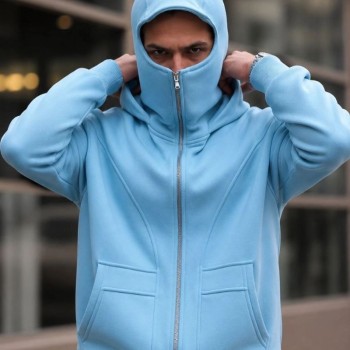 Erkek Maskeli Ninja Model Çift Kapüşonlu 3 İplik Şardonlu Fermuarlı Sweatshirt - Bebek Mavisi Erkek Maskeli Ninja Model Çift Kapüşonlu 3 İplik Şardonlu Fermuarlı Sweatshirt - Bebek Mavisi