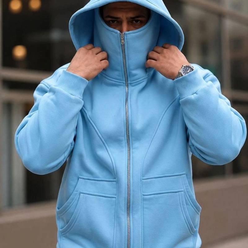Erkek Maskeli Ninja Model Çift Kapüşonlu 3 İplik Şardonlu Fermuarlı Sweatshirt - Bebek Mavisi Erkek Maskeli Ninja Model Çift Kapüşonlu 3 İplik Şardonlu Fermuarlı Sweatshirt - Bebek Mavisi