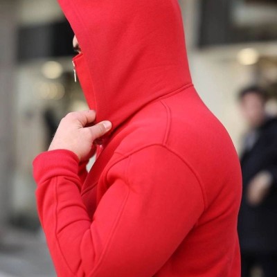Erkek Maskeli Ninja Model Çift Kapüşonlu 3 İplik Şardonlu Fermuarlı Sweatshirt - Kırmızı Erkek Maskeli Ninja Model Çift Kapüşonlu 3 İplik Şardonlu Fermuarlı Sweatshirt - Kırmızı