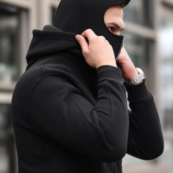 Erkek Maskeli Ninja Model Çift Kapüşonlu 3 İplik Şardonlu Fermuarlı Sweatshirt - Siyah Erkek Maskeli Ninja Model Çift Kapüşonlu 3 İplik Şardonlu Fermuarlı Sweatshirt - Siyah