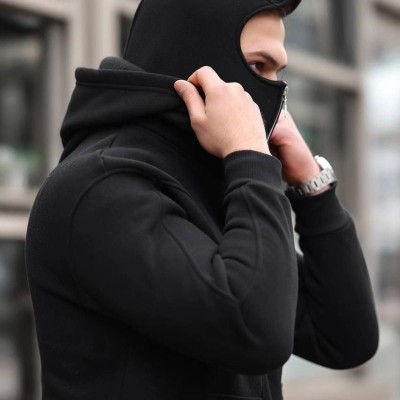 Erkek Maskeli Ninja Model Çift Kapüşonlu 3 İplik Şardonlu Fermuarlı Sweatshirt - Siyah Erkek Maskeli Ninja Model Çift Kapüşonlu 3 İplik Şardonlu Fermuarlı Sweatshirt - Siyah