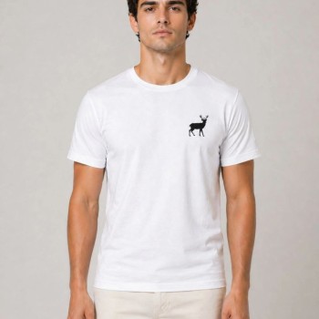 Erkek Minimal Geyik Logolu Tişört Bisiklet Yaka Kısa kol Yazlık T-Shirt - Beyaz Erkek Minimal Geyik Logolu Tişört Bisiklet Yaka Kısa kol Yazlık T-Shirt - Beyaz
