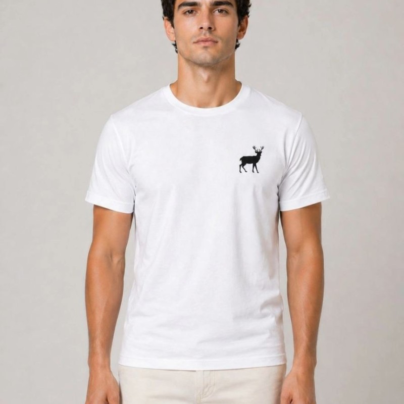 Erkek Minimal Geyik Logolu Tişört Bisiklet Yaka Kısa kol Yazlık T-Shirt - Beyaz Erkek Minimal Geyik Logolu Tişört Bisiklet Yaka Kısa kol Yazlık T-Shirt - Beyaz