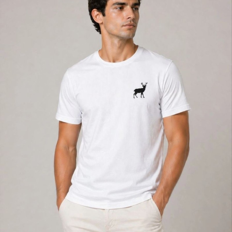 Erkek Minimal Geyik Logolu Tişört Bisiklet Yaka Kısa kol Yazlık T-Shirt - Beyaz Erkek Minimal Geyik Logolu Tişört Bisiklet Yaka Kısa kol Yazlık T-Shirt - Beyaz