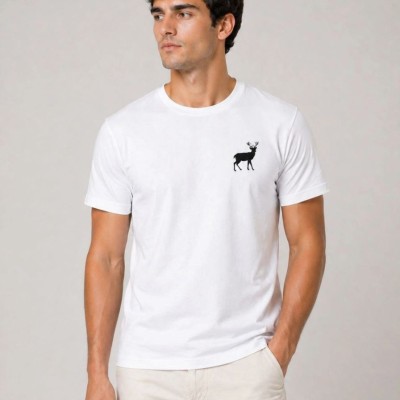 Erkek Minimal Geyik Logolu Tişört Bisiklet Yaka Kısa kol Yazlık T-Shirt - Beyaz Erkek Minimal Geyik Logolu Tişört Bisiklet Yaka Kısa kol Yazlık T-Shirt - Beyaz