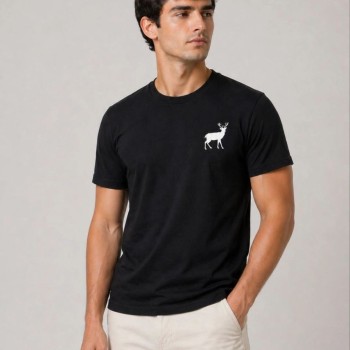 Erkek Minimal Geyik Logolu Tişört Bisiklet Yaka Kısa kol Yazlık T-Shirt - Siyah Erkek Minimal Geyik Logolu Tişört Bisiklet Yaka Kısa kol Yazlık T-Shirt - Siyah