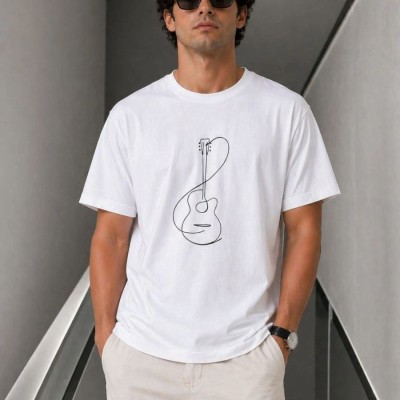 Erkek Minimal Gitar Baskılı Tişört T-Shirt Yazlık Kısa Kol Bisiklet Yaka T-Shirt - Beyaz Erkek Minimal Gitar Baskılı Tişört T-Shirt Yazlık Kısa Kol Bisiklet Yaka T-Shirt - Beyaz
