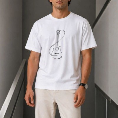 Erkek Minimal Gitar Baskılı Tişört T-Shirt Yazlık Kısa Kol Bisiklet Yaka T-Shirt - Beyaz Erkek Minimal Gitar Baskılı Tişört T-Shirt Yazlık Kısa Kol Bisiklet Yaka T-Shirt - Beyaz