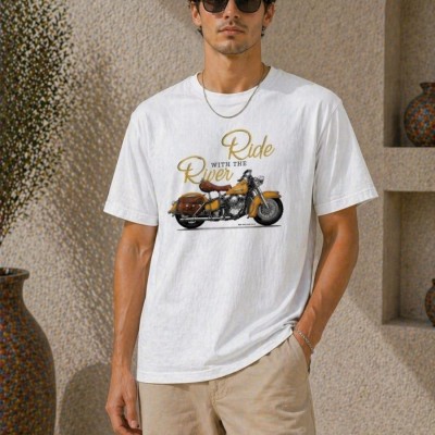Erkek Motosiklet Baskılı Tişört Bisiklet Yaka Kısa Kol Yazlık T-Shirt - Beyaz Erkek Motosiklet Baskılı Tişört Bisiklet Yaka Kısa Kol Yazlık T-Shirt - Beyaz
