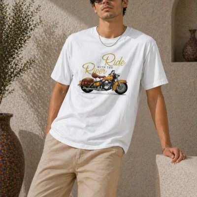 Erkek Motosiklet Baskılı Tişört Bisiklet Yaka Kısa Kol Yazlık T-Shirt - Beyaz Erkek Motosiklet Baskılı Tişört Bisiklet Yaka Kısa Kol Yazlık T-Shirt - Beyaz
