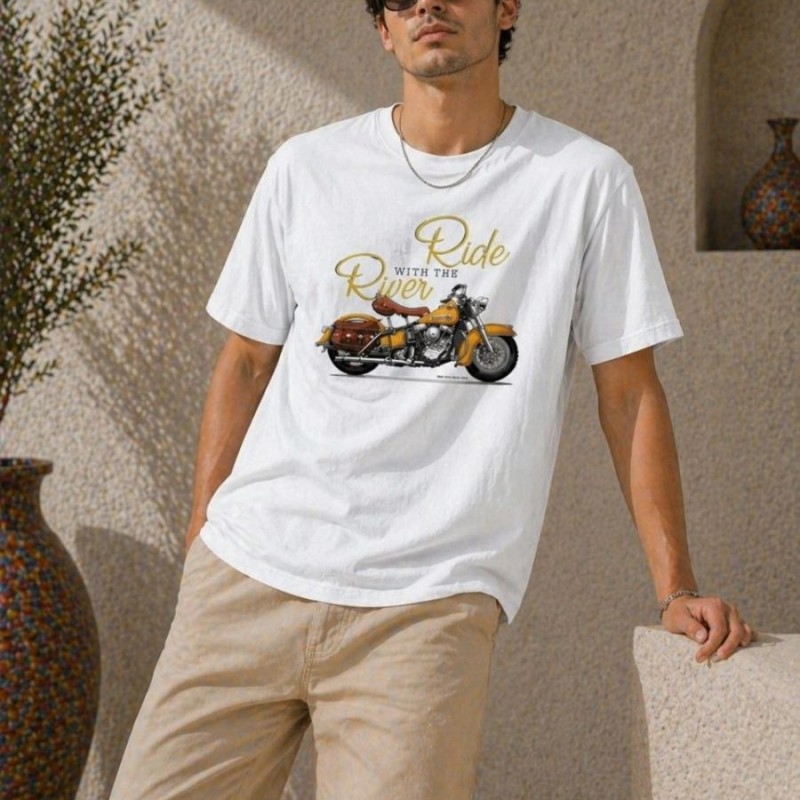 Erkek Motosiklet Baskılı Tişört Bisiklet Yaka Kısa Kol Yazlık T-Shirt - Beyaz Erkek Motosiklet Baskılı Tişört Bisiklet Yaka Kısa Kol Yazlık T-Shirt - Beyaz