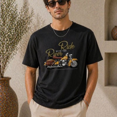 Erkek Motosiklet Baskılı Tişört Bisiklet Yaka Kısa Kol Yazlık T-Shirt - Siyah Erkek Motosiklet Baskılı Tişört Bisiklet Yaka Kısa Kol Yazlık T-Shirt - Siyah