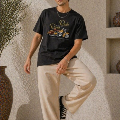 Erkek Motosiklet Baskılı Tişört Bisiklet Yaka Kısa Kol Yazlık T-Shirt - Siyah Erkek Motosiklet Baskılı Tişört Bisiklet Yaka Kısa Kol Yazlık T-Shirt - Siyah